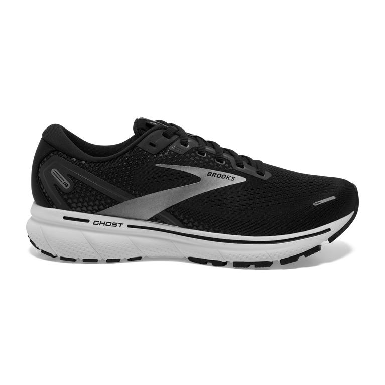 Brooks Ghost 14 Cushioned Road Running Shoes - Men's - Black/White/Silver (76231-EBCX)